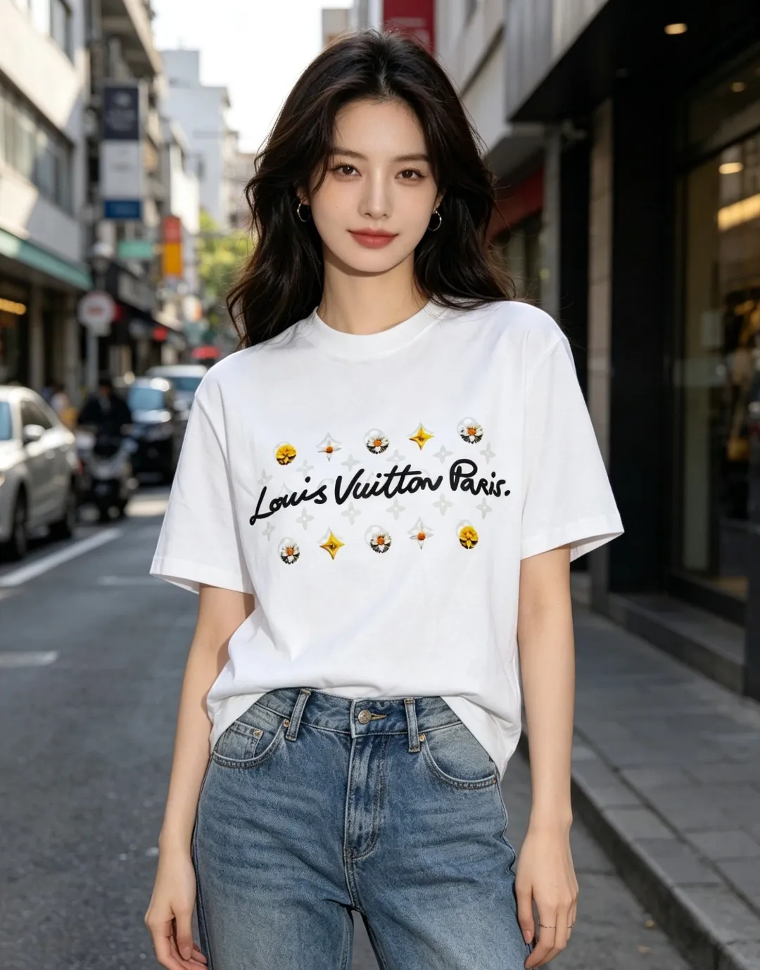 Louis Vuitton/Louis Vuitton 26ss daisy letter print short sleeves